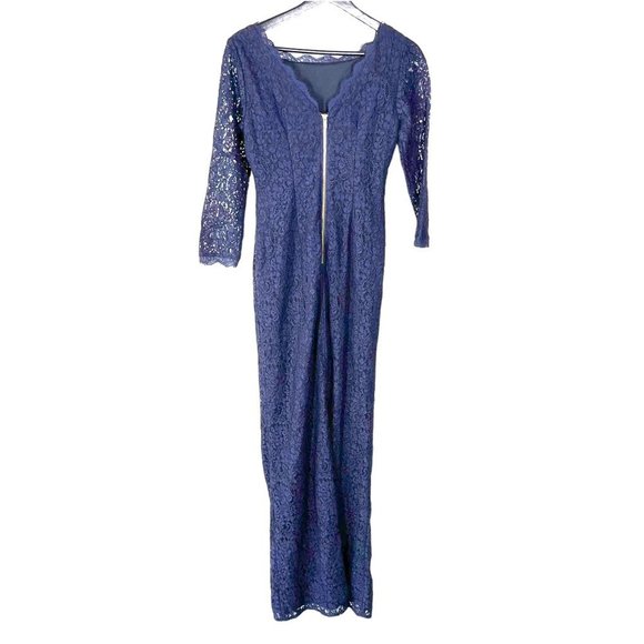 Adrianna Papell Navy Blue Long Sleeve Tapered Full Length Dress 4 - Picture 4 of 13